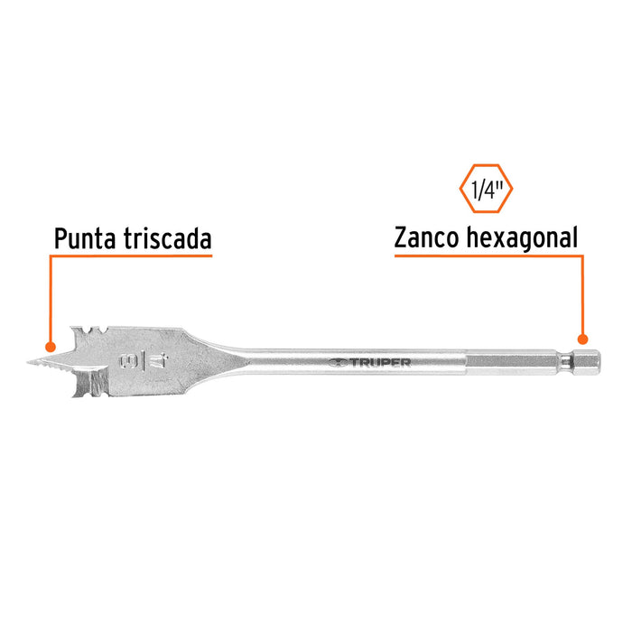 Broca plana de manita 3/4' para madera, Truper Código: 11378