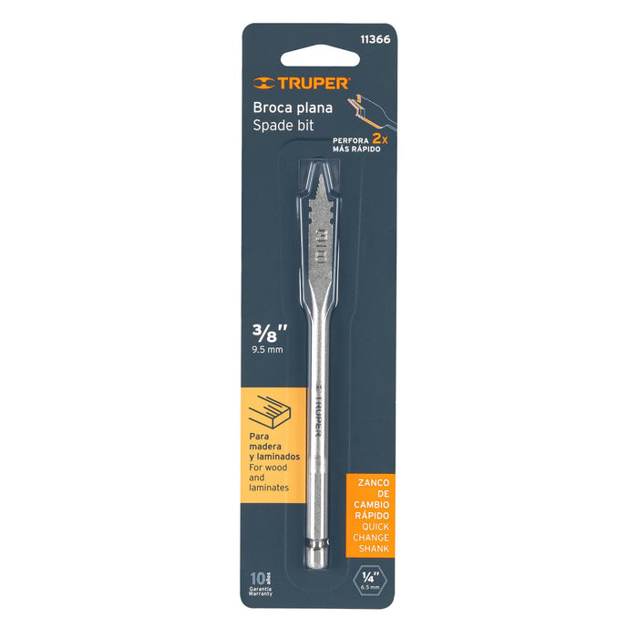 Broca plana de manita 3/8' para madera, Truper Código: 11366