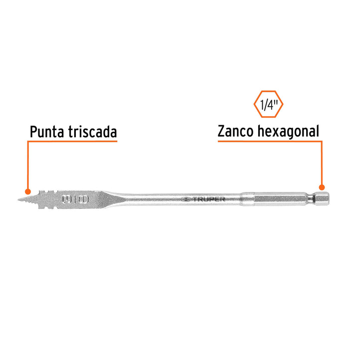 Broca plana de manita 3/8' para madera, Truper Código: 11366