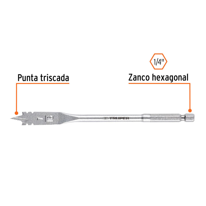 Broca plana de manita 7/16' para madera, Truper Còdigo: 11369