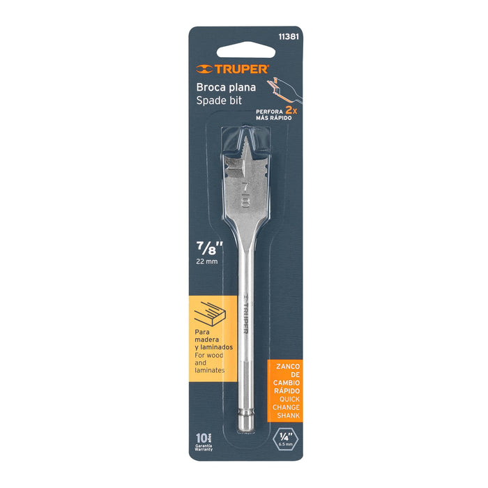 Broca plana de manita 7/8' para madera, Truper Código: 11381