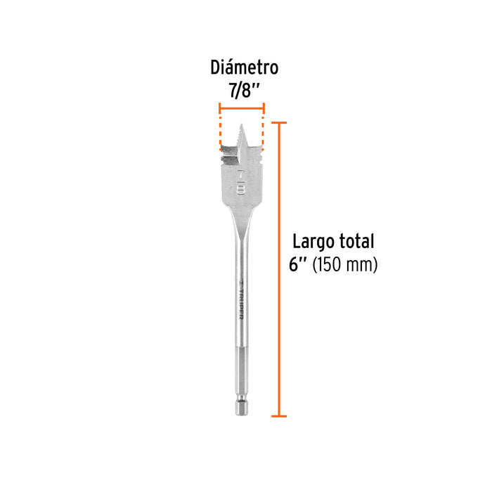 Broca plana de manita 7/8' para madera, Truper Código: 11381