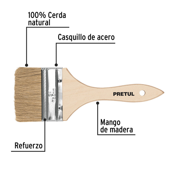 Brocha uso general de 3' con mango de madera, Pretul 24475