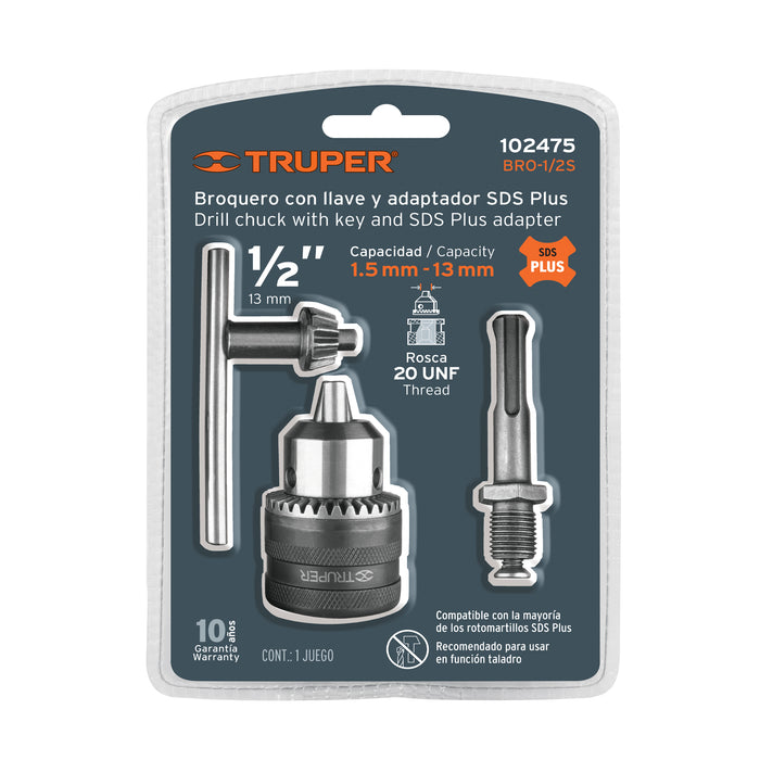 Broquero con llave, 1/2' con adaptador SDS Plus, Truper Código: 102475