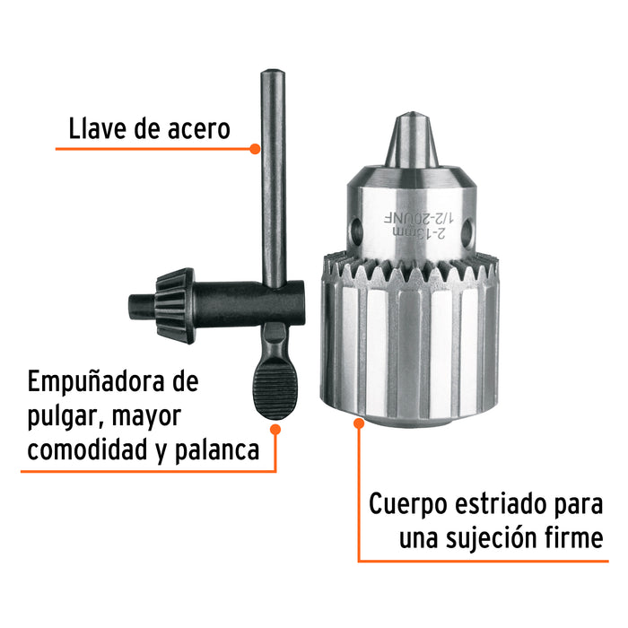 Broquero uso rudo con llave, 1/2', Truper Código: 102476