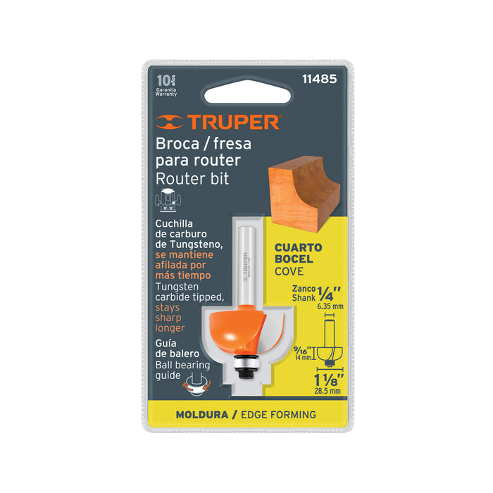 Broca para router, bocel cuarto, 1-1/8' con balero, Truper Código: 11485
