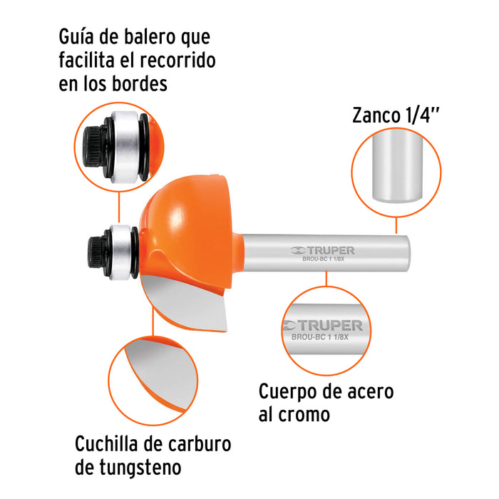 Broca para router, bocel cuarto, 1-1/8' con balero, Truper Código: 11485