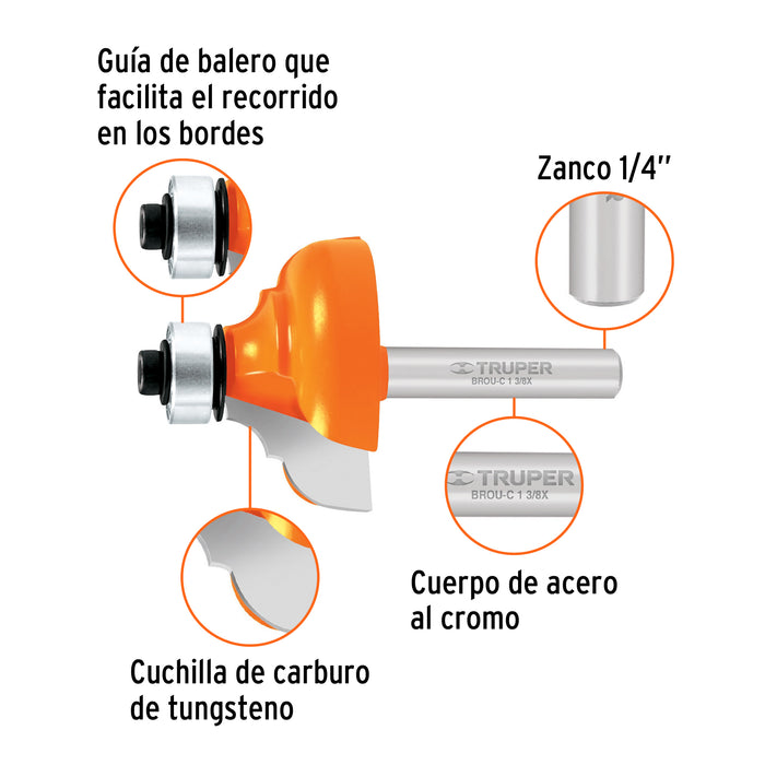Broca para router, clásica, 1-3/8' con balero, Truper Código: 11482