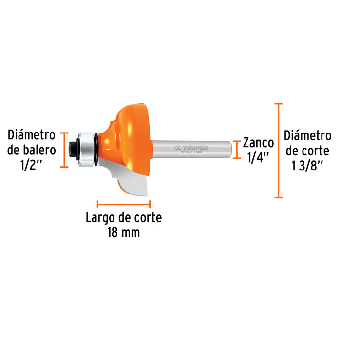 Broca para router, clásica, 1-3/8' con balero, Truper Código: 11482