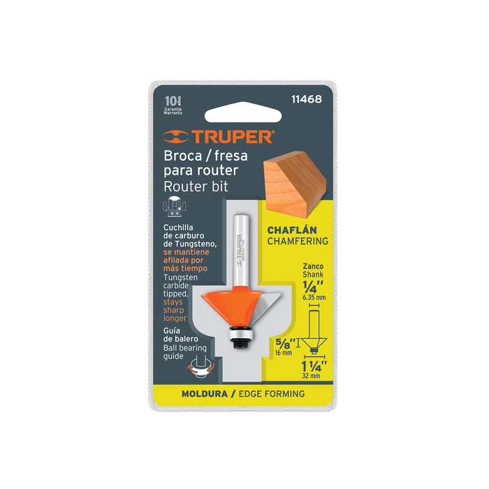 Broca para router, chaflán, 1-1/4' con balero, Truper Código: 11468