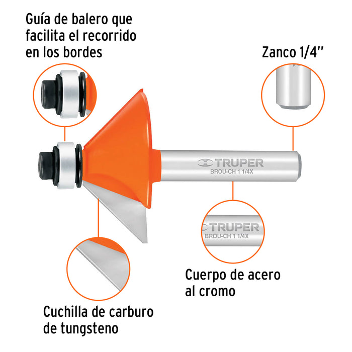 Broca para router, chaflán, 1-1/4' con balero, Truper Código: 11468