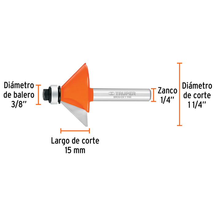Broca para router, chaflán, 1-1/4' con balero, Truper Código: 11468