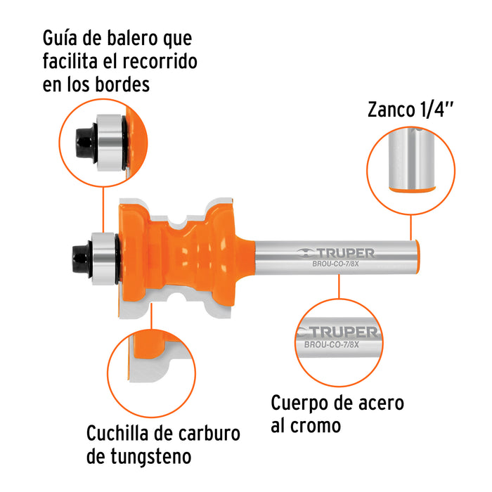 Broca para router, collarin, 7/8' con balero, Truper Código: 10677