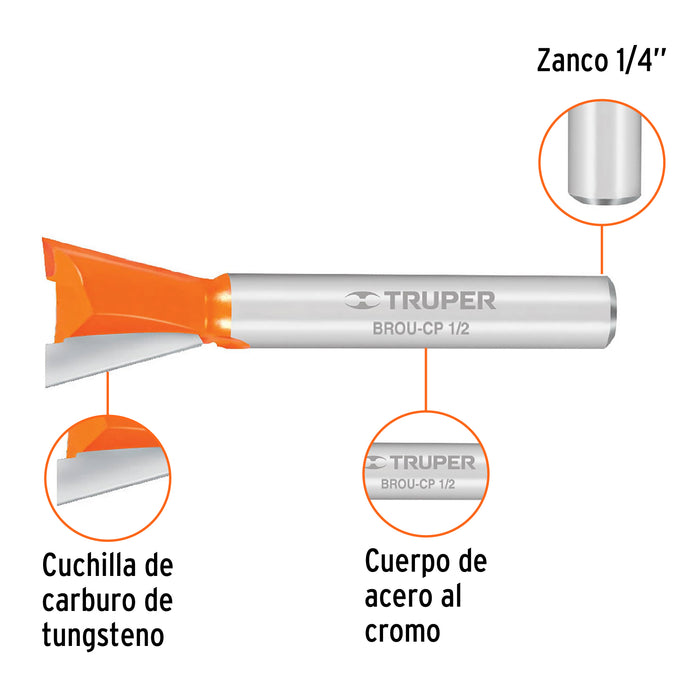 Broca para router, cola de pato, 1/2', Truper Código: 11475