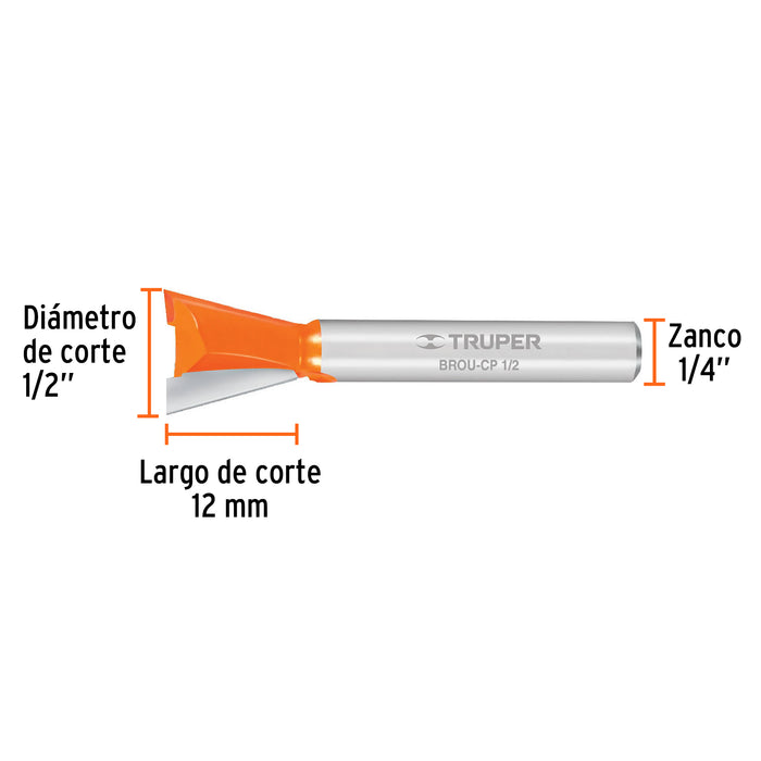 Broca para router, cola de pato, 1/2', Truper Código: 11475