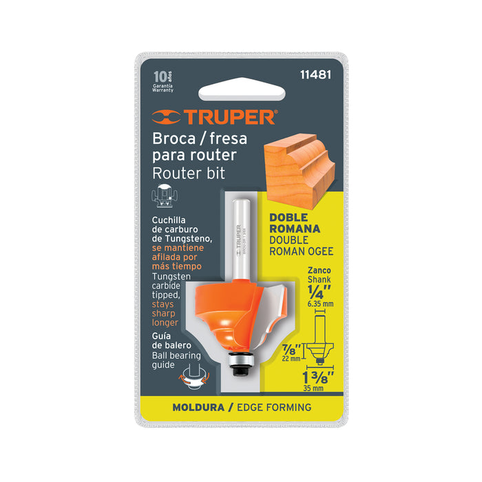 Broca para router, doble romana, 1-3/8' con balero, Truper Código: 11481