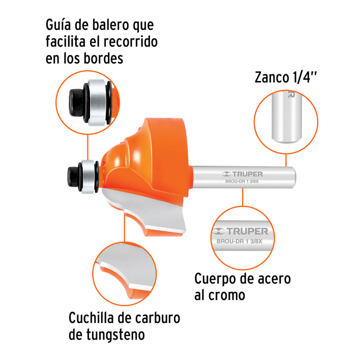 Broca para router, doble romana, 1-3/8' con balero, Truper Código: 11481