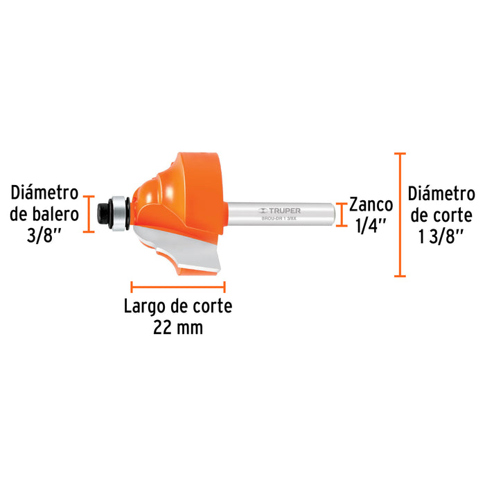 Broca para router, doble romana, 1-3/8' con balero, Truper Código: 11481