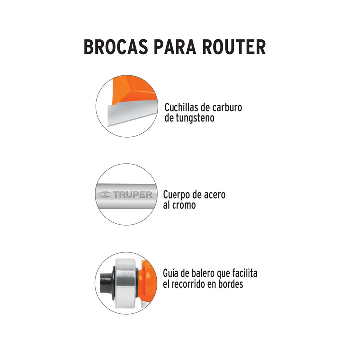 Broca para router, escalonada, 1-1/8', con balero, Truper Código: 10673