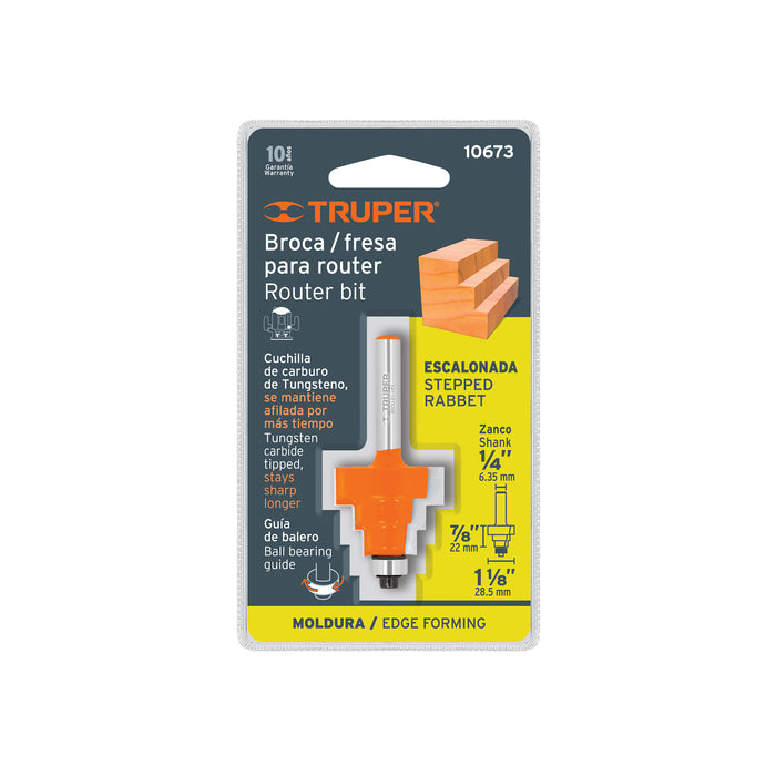 Broca para router, escalonada, 1-1/8', con balero, Truper Código: 10673