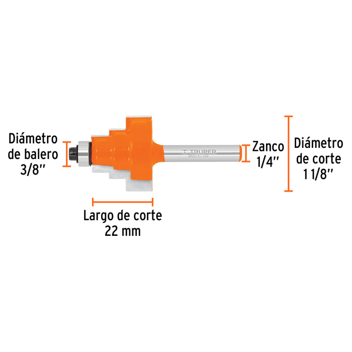 Broca para router, escalonada, 1-1/8', con balero, Truper Código: 10673