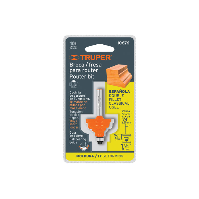 Broca para router, española, 1-1/4', con balero, Truper Código: 10676