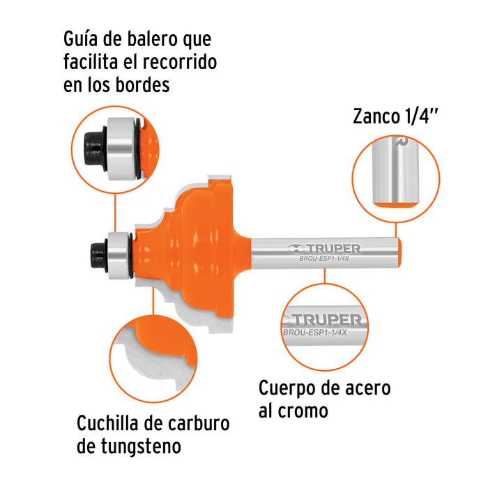 Broca para router, española, 1-1/4', con balero, Truper Código: 10676