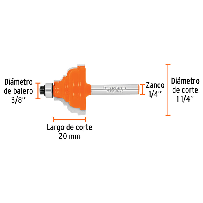 Broca para router, española, 1-1/4', con balero, Truper Código: 10676