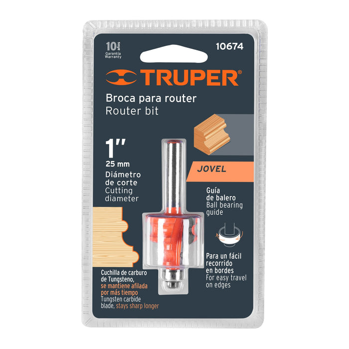 Broca router, jovel, 1', con balero, Truper 10674 BROU-J1X