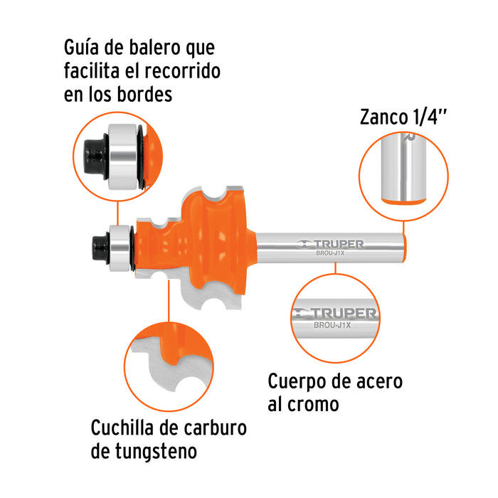 Broca router, jovel, 1', con balero, Truper 10674 BROU-J1X