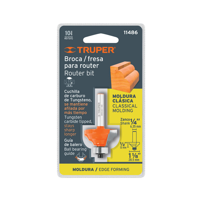 Broca para router, moldura clásica, 1-1/8' con balero,Truper Código: 11486