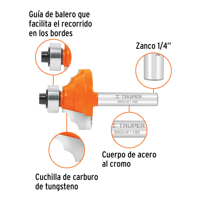 Broca para router, moldura clásica, 1-1/8' con balero,Truper Código: 11486