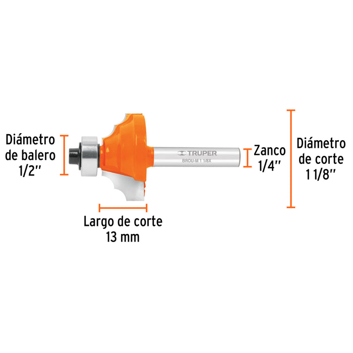 Broca para router, moldura clásica, 1-1/8' con balero,Truper Código: 11486