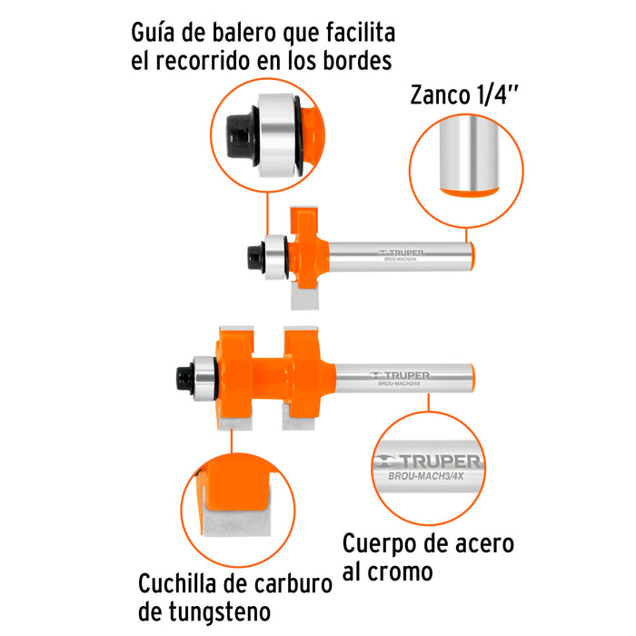Juego de machimbrador, 3/4', con balero, Truper Código: 10671