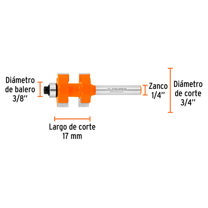 Juego de machimbrador, 3/4', con balero, Truper Código: 10671