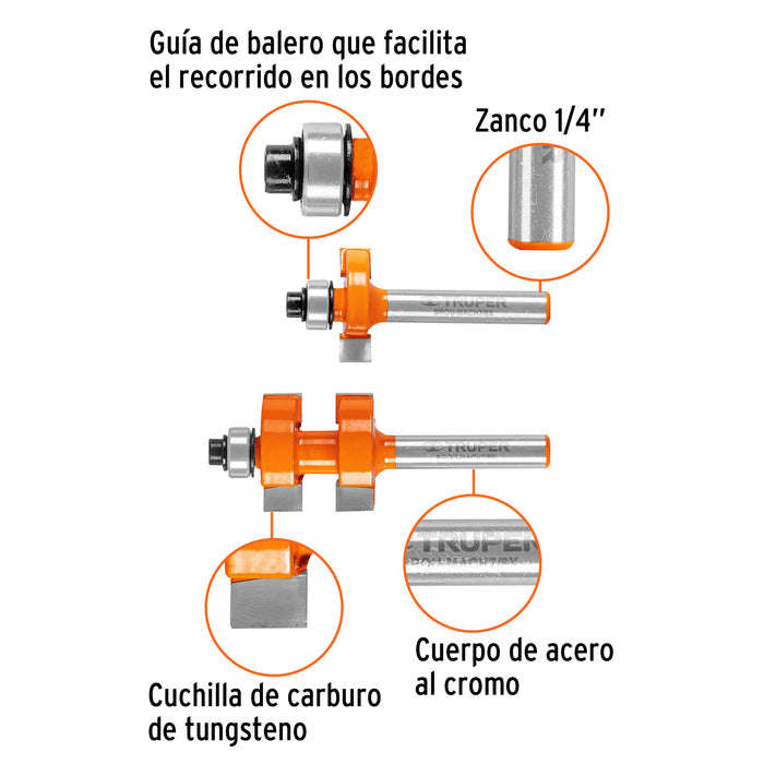 Juego de machimbrador, 7/8', con balero, Truper Código: 10672