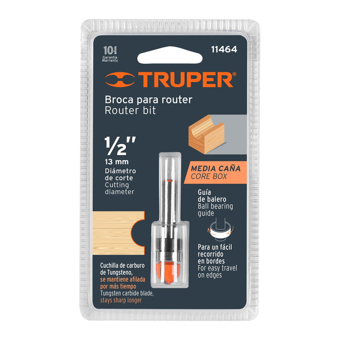 Broca para router, media caña, 1/2' con balero, Truper Código: 11464