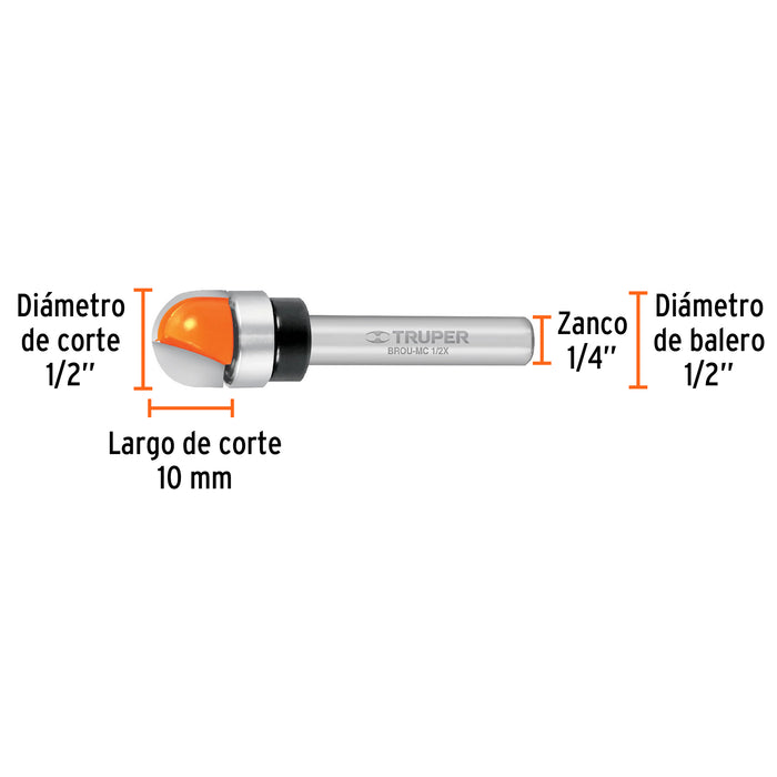 Broca para router, media caña, 1/2' con balero, Truper Código: 11464