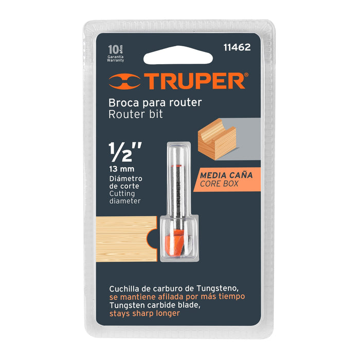 Broca para router, media caña, 1/2', Truper Código: 11462