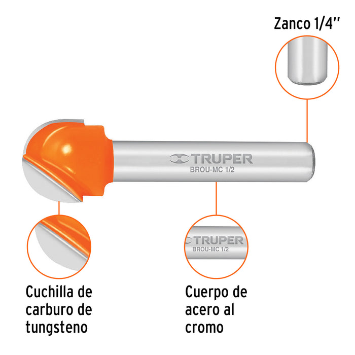 Broca para router, media caña, 1/2', Truper Código: 11462