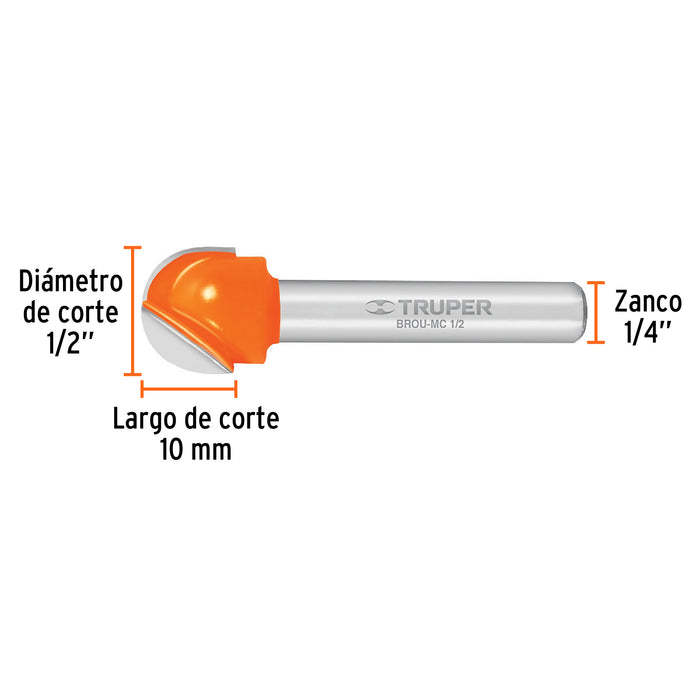 Broca para router, media caña, 1/2', Truper Código: 11462