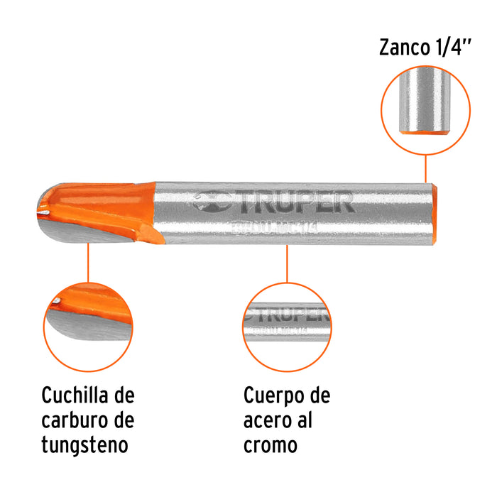 Broca para router, media caña, 1/4', Truper Código: 11460