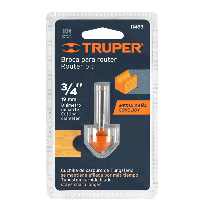 Broca para router, media caña, 3/4', Truper Código: 11463