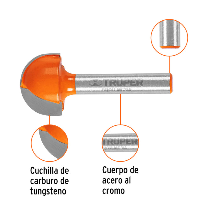 Broca para router, media caña, 3/4', Truper Código: 11463