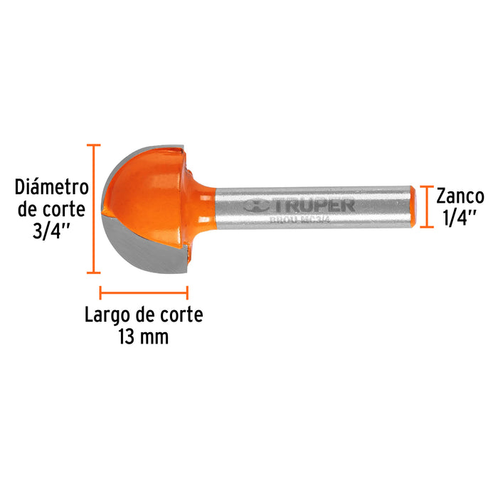 Broca para router, media caña, 3/4', Truper Código: 11463