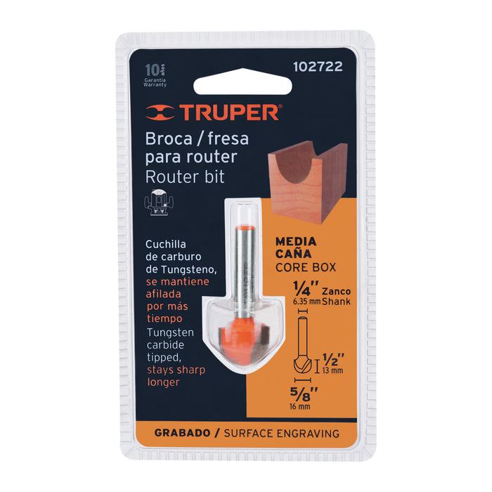 Broca para router, media caña, 5/8', Truper Código: 102722