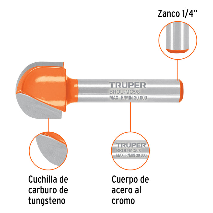Broca para router, media caña, 5/8', Truper Código: 102722