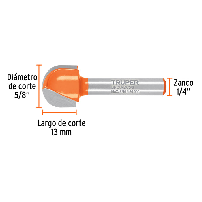 Broca para router, media caña, 5/8', Truper Código: 102722