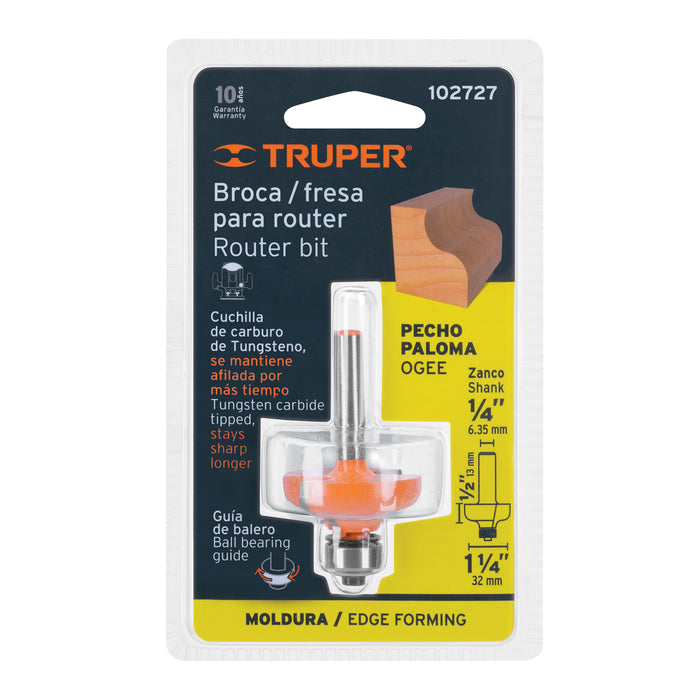 Broca para router, pecho paloma, 1-1/4' con balero, Truper Código: 102727