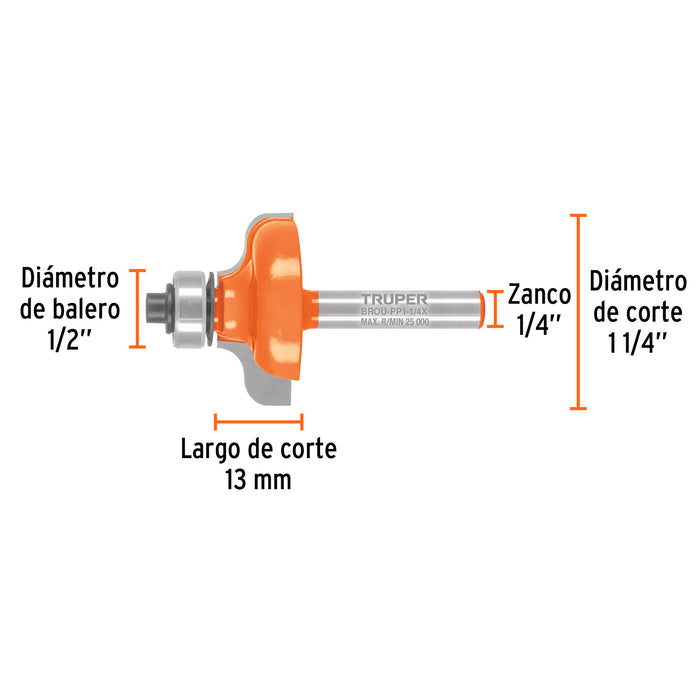Broca para router, pecho paloma, 1-1/4' con balero, Truper Código: 102727